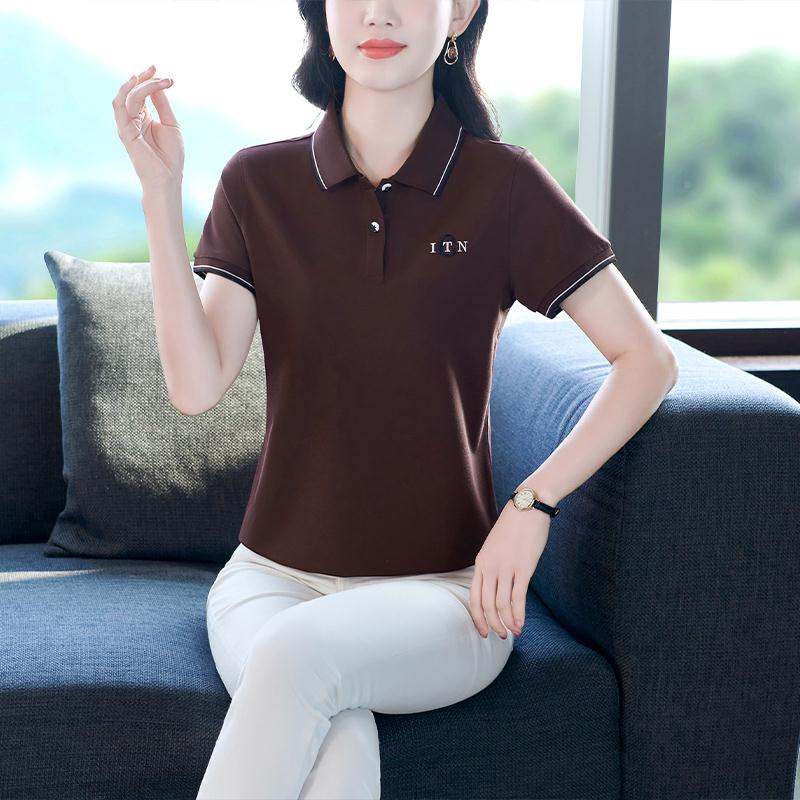 爆衫领冰7740185夏季修身短袖恤女款新款洋气时尚丝运动上翻衣