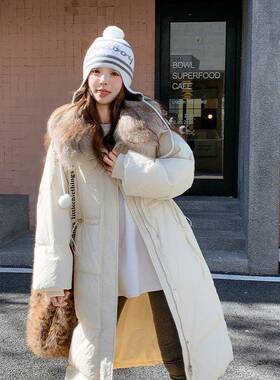 超好瘦看白色羽绒绒服女冬季新C108-625款大毛领长款收中腰显白鸭