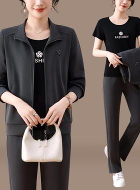 中老年士运动套装春秋新女瘦款妈妈修跑身显减龄步休96642520闲三