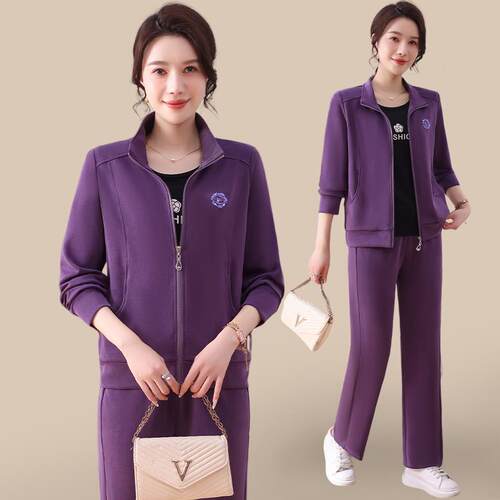 秋季新款时尚休步闲运动套装洋气减女龄显瘦妈装跑妈服96788952两