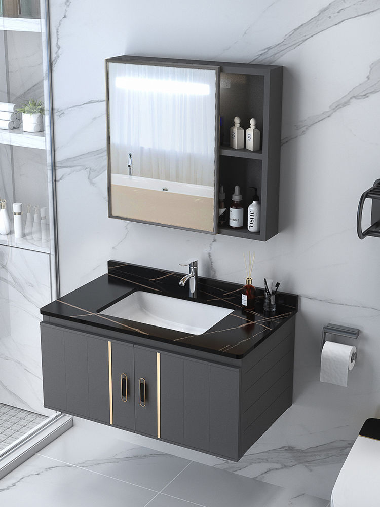 太空铝平面陶瓷盆简约智能浴室柜