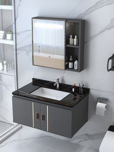 太空铝平面陶瓷盆简约智能浴室柜