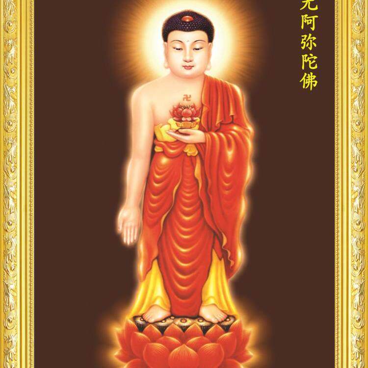 大小款 红衣阿弥陀佛 佛像画像挂像丝绢卷轴挂画贴画可带实木相框