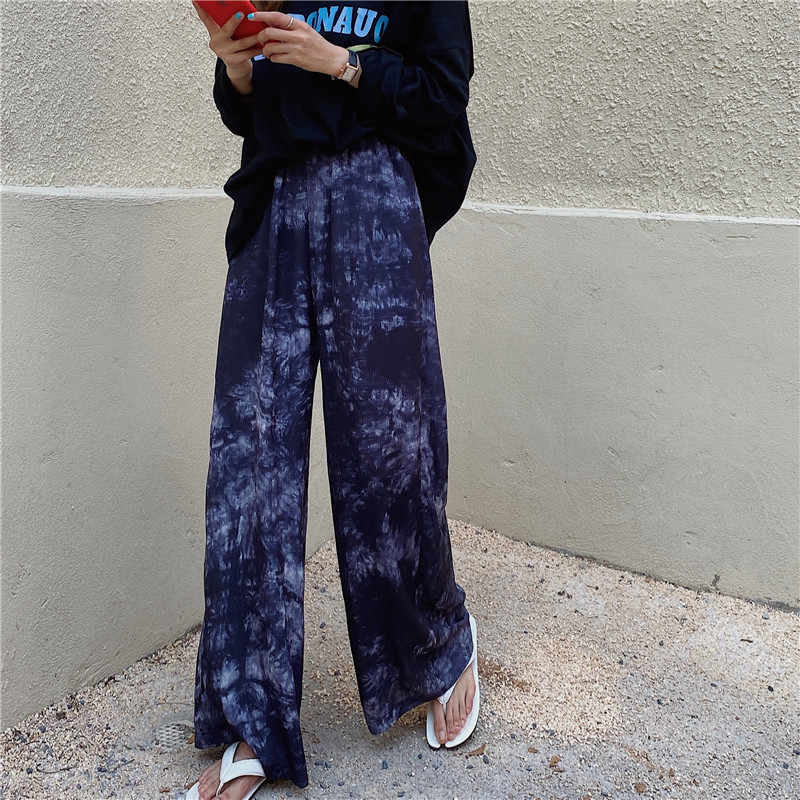 Real shot real price original self-made rendering art style wide leg pants high waist showing thin elastic floor pants