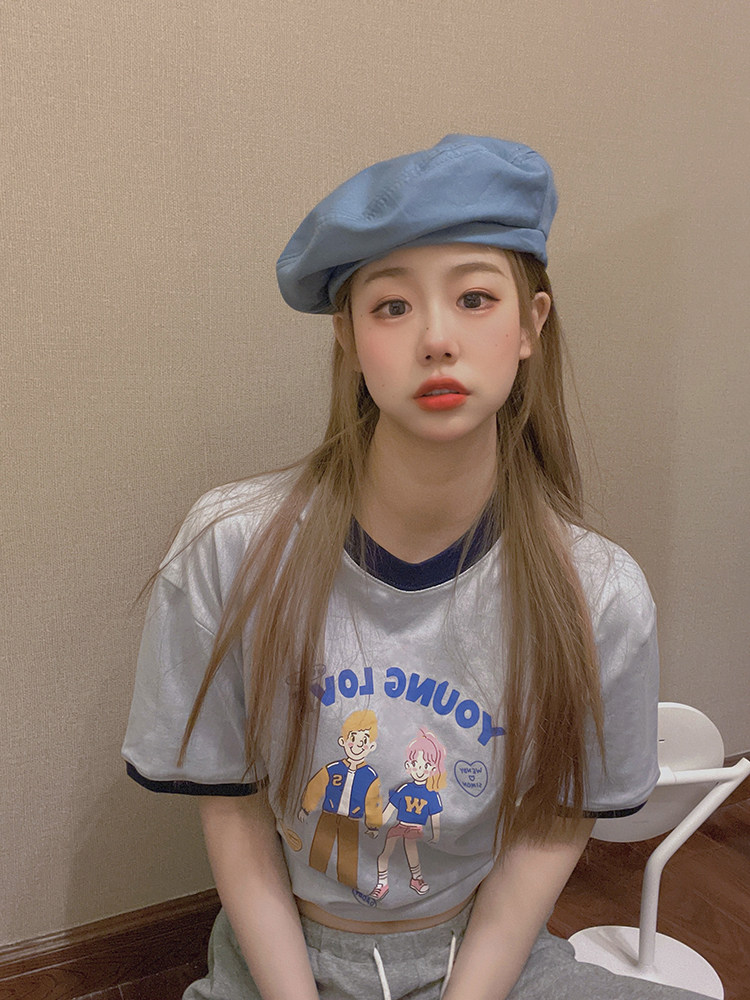 Real shot real price color contrast boys and girls printed short sleeve T-shirt