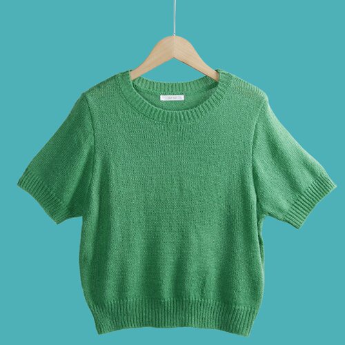 6863短袖毛衣衫 夏季圆领纯色百搭气质显瘦平针外搭针织衫女外贸