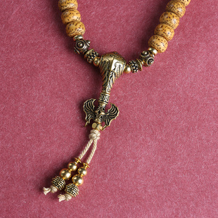 黄铜埃葵斯三通佛头艾奎斯文玩手串配饰手持小金刚星月菩提套装