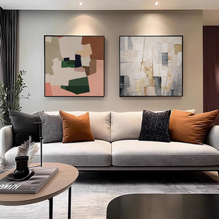 黑白抽象色块沙发背景墙挂画艺术卧室房间客厅方形高级感餐厅壁画