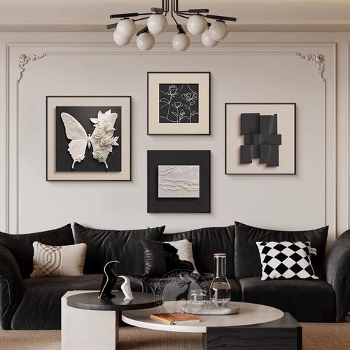 法式客厅装饰画中古风沙发背景墙挂画高档艺术高级感新款组合壁画