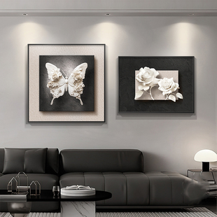 黑白蝴蝶主卧室床头装饰画房间客厅背景墙高级感挂画新款高档壁画