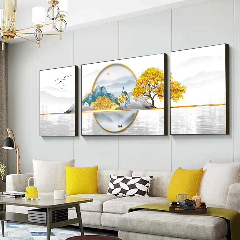 轻奢客厅沙发后面的背景墙装饰画大气三联组合现代简约挂画墙壁画