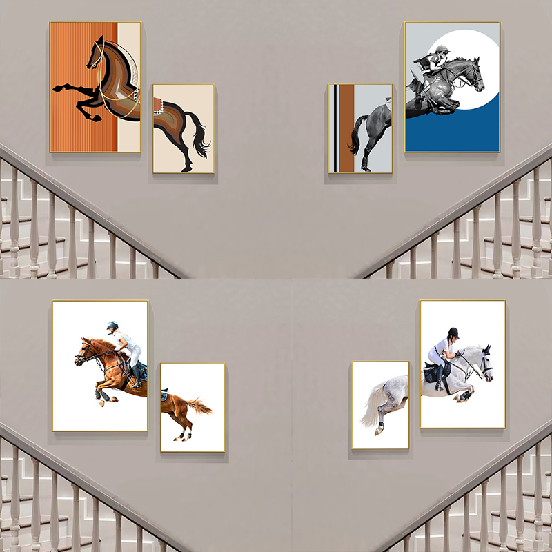 马到成功装饰画复式楼梯间走廊过道玄关壁画客厅沙发背景墙上挂画