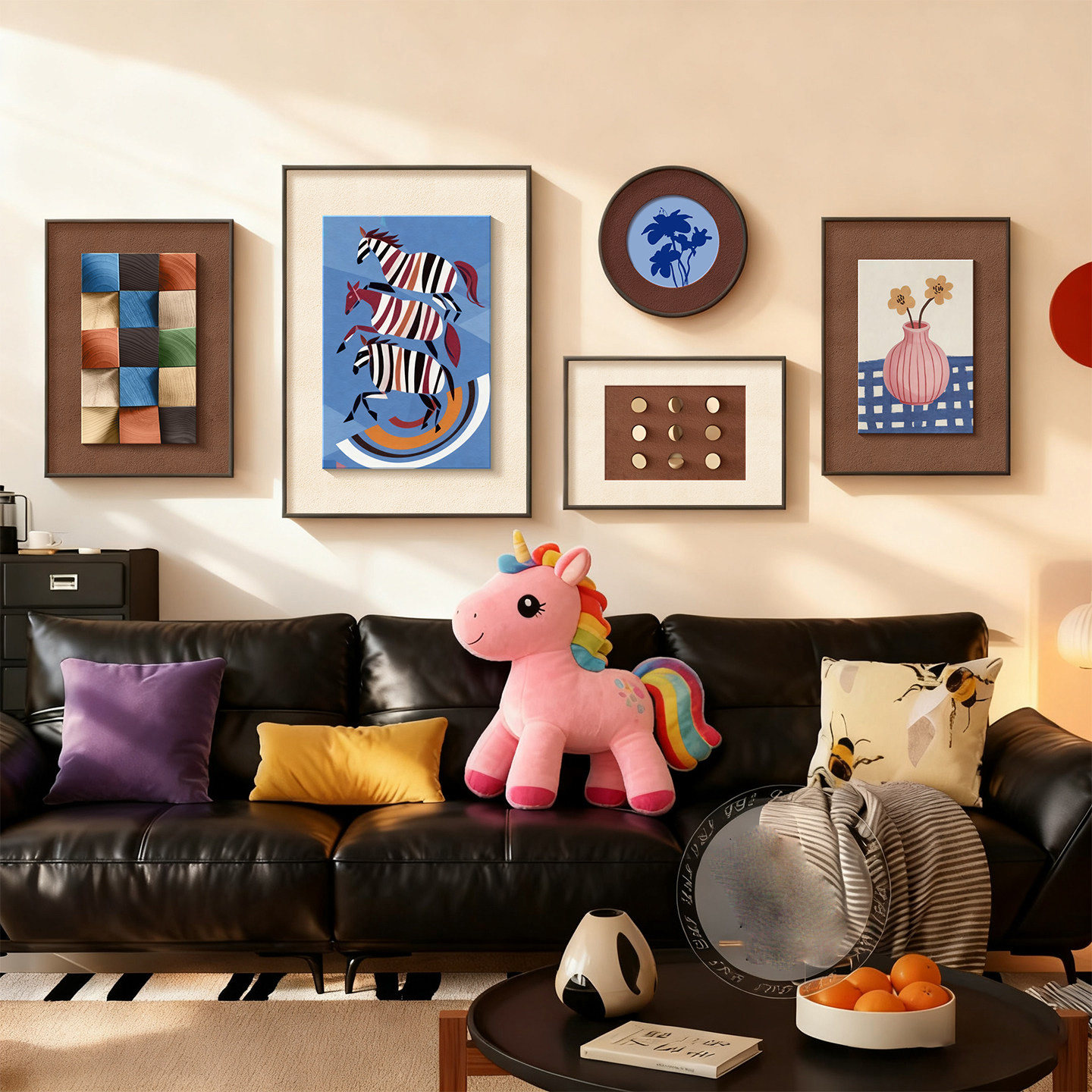 多巴胺客厅装饰画孟菲斯客厅沙发背景墙挂画中古风包豪斯法式壁画