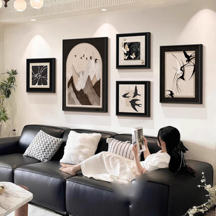 2026新款中古风客厅装饰画法式复古沙发背景墙挂画高级感组合壁画
