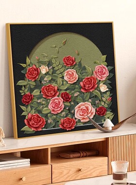 法式奶油风玫瑰花卉装饰画客厅卧室挂画床头桌柜摆画沙发背景壁画