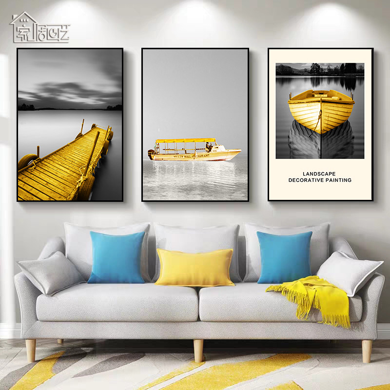 现代简约三联组合客厅装饰画沙发背景墙后面挂画北欧风ins墙壁画