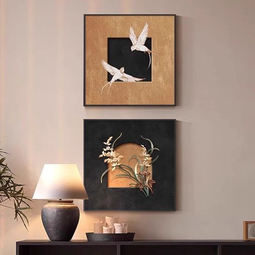 中古风客厅沙发背景墙面装饰壁画餐厅复古挂画玄关高级感艺术摆画