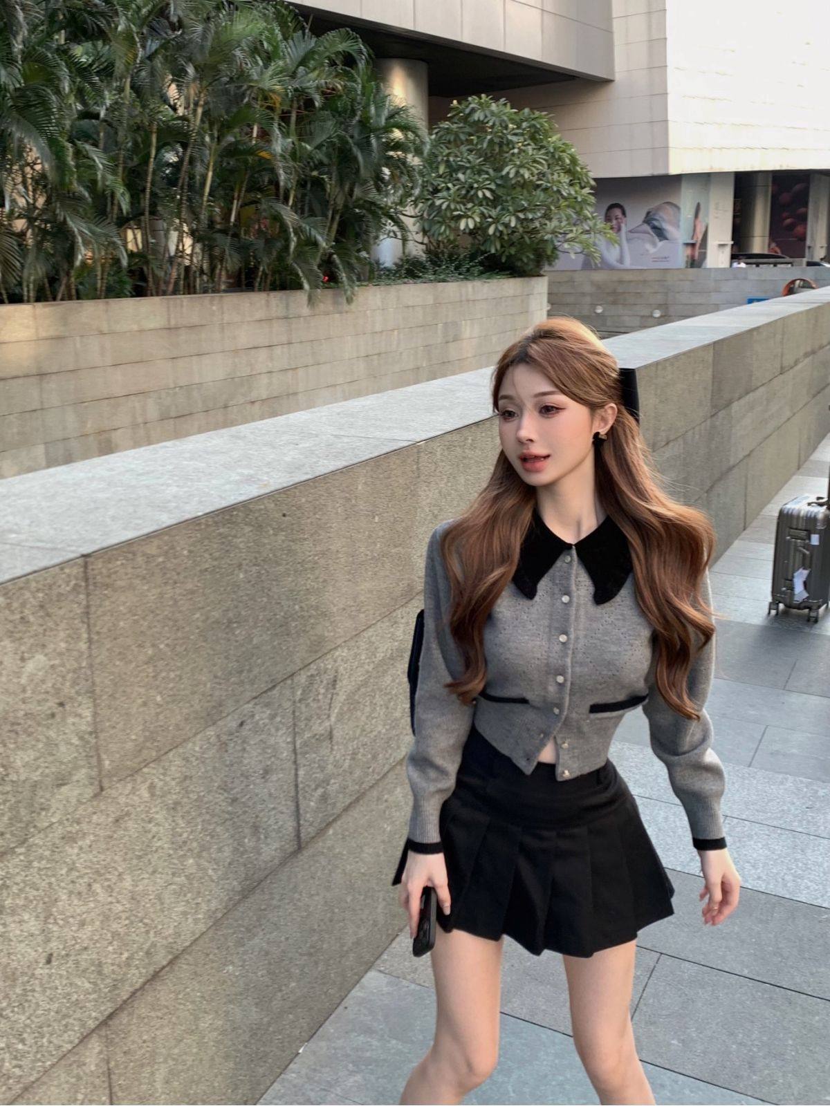 秋冬撞色翻领针织开衫女修身毛衣外套收腰短款上衣高腰显瘦百褶裙,女装/女士精品,时尚套装,淘宝优惠券,粉丝福利购,淘宝优惠卷