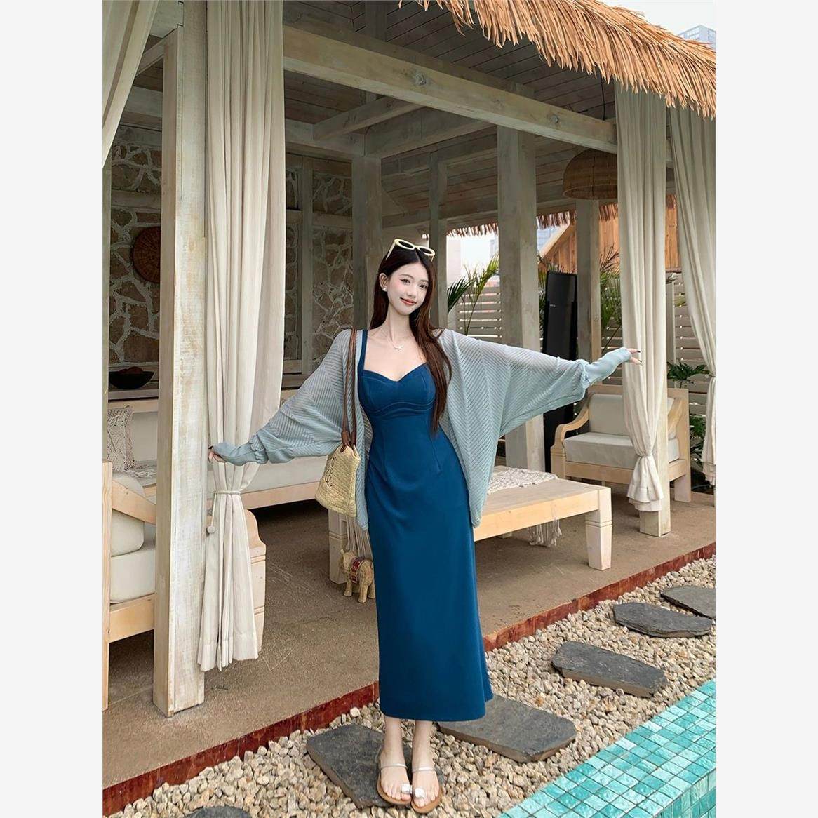 气质收腰显瘦吊带连衣裙薄款防晒长袖开衫女2025春季新款时尚套装,女装/女士精品,时尚套装,淘宝优惠券,粉丝福利购,淘宝优惠卷