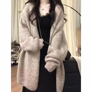 【两件套】秋冬搭配一整套慵懒中长款毛衣外套+蕾丝收腰鱼尾长裙
