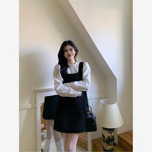 小香风毛呢背心连衣裙女秋冬千金感小黑裙修身收腰气质a字短裙子