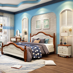 Đôi master bedroom Mediterranean American gỗ theo phong cách nước giường giường 1,5m nội thất sân vườn Triều Tiên giường công chúa