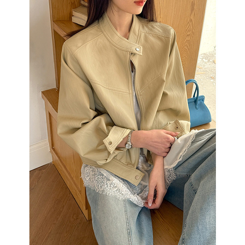 橘芷春季新款韩系皮衣短款外套女设计感小众机车服正肩夹克8136