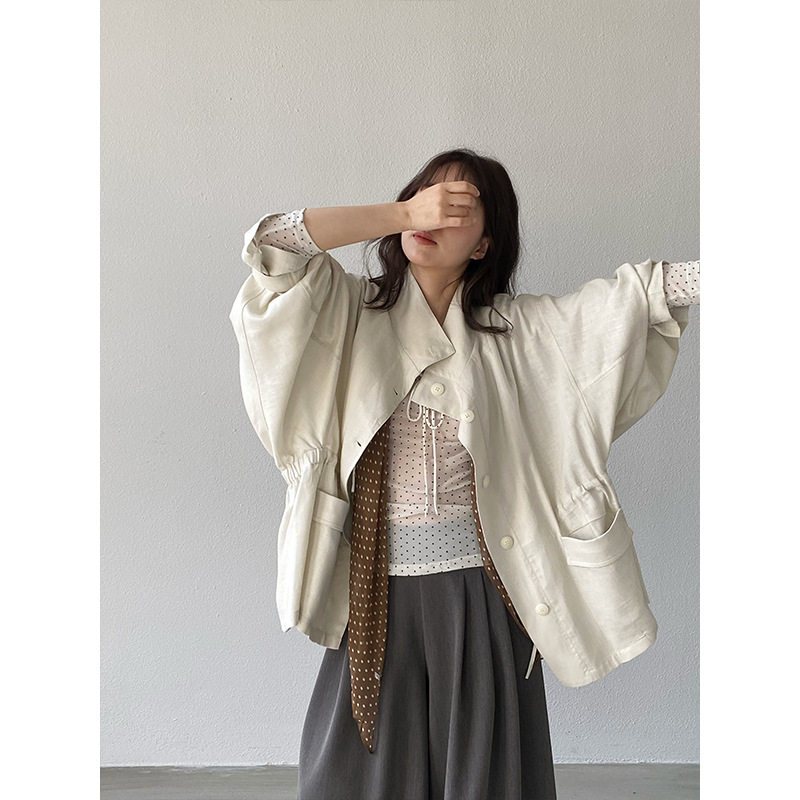 江左莱赛尔秋季亚麻风衣外套女