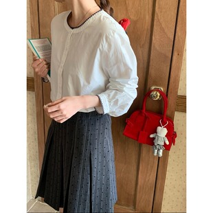 衬衫 3th 撞色刺绣圆领宽松百搭长袖 早春新款 ZY3893 Morning