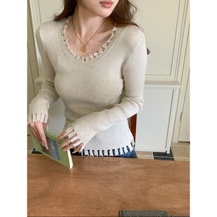 针织衫 3th 流苏毛边设计感U领修身 早春新款 ZY3884 Morning