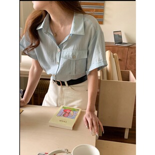 衬衫 3th 设计感单口袋宽松翻领短袖 学院日记 ZY3988 Morning
