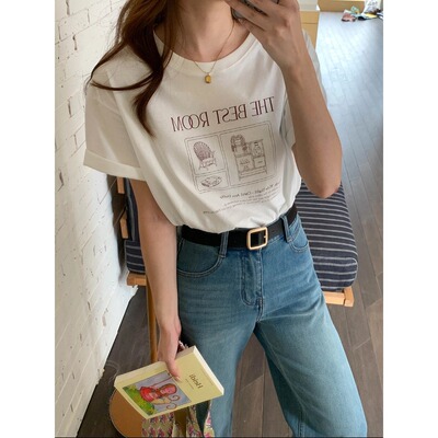 3th Morning 自由日记 复古字母印花圆领宽松短袖T恤ZY4052