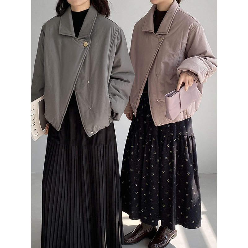 江左 日系暖包 复古温柔翻领棉衣外套高级感花苞型显瘦棉服7018