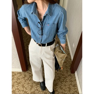点睛方扣爱心刺绣牛仔衬衫 早春新款 全棉ZY3870 Morning 3th