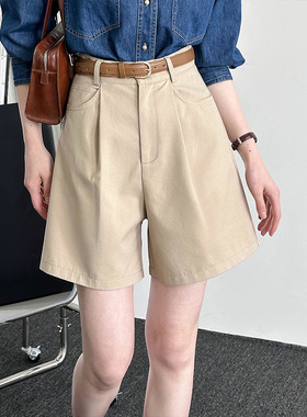 橘芷 2025春夏新款短款休闲裤女韩系高腰宽松纯色通勤短款23059