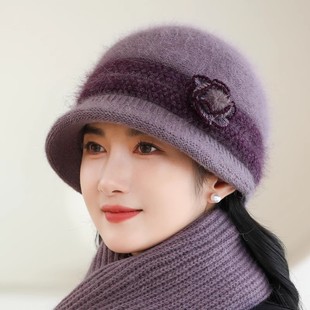 冬天帽子女士妈妈奶奶加绒优雅针织毛线帽中老年人防寒棉帽老太太