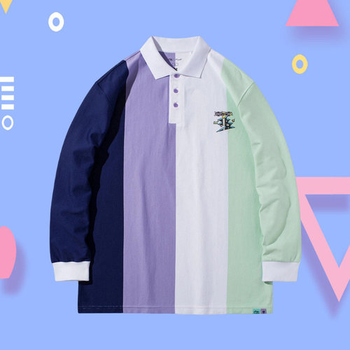 中国李宁正品同款长袖翻领POLO衫街头滑板闪浪联名涂鸦T恤APLR143