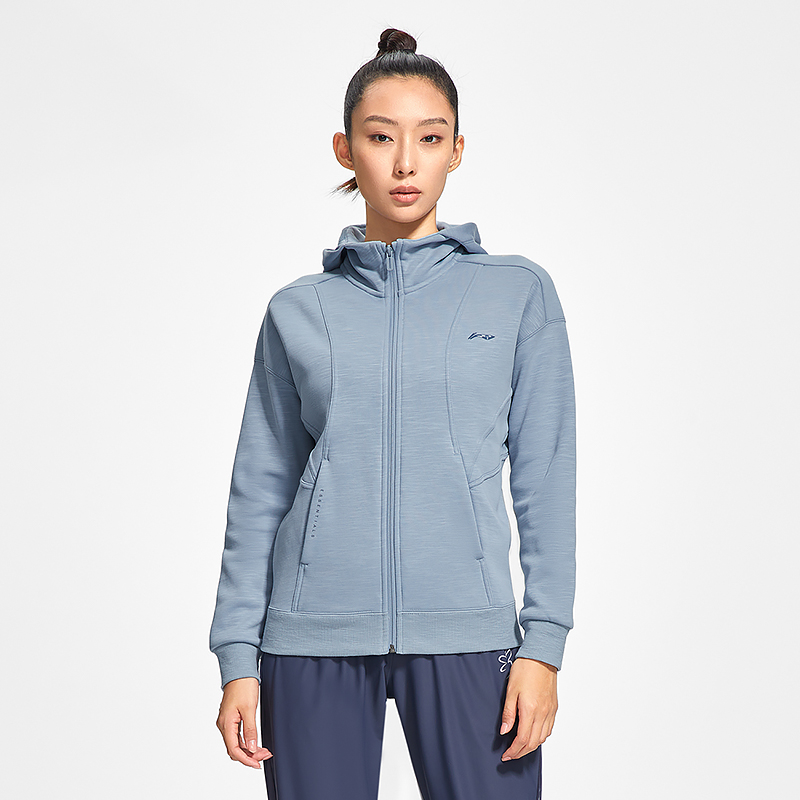 中国李宁运动外套冬季女子加绒宽松开衫休闲连帽卫衣套装 AWDSA66