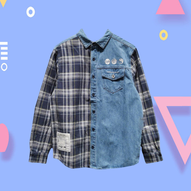 李宁正品外套新款男子时尚潮流牛仔翻领拼色宽松休闲衬衫ASHR087