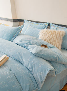 i3纪希尔顿 秋冬A类9D超声压花冰岛绒保暖速热四件套被套床单床笠