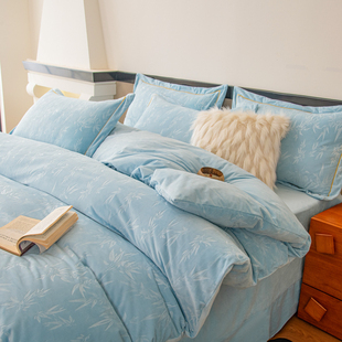 i3纪希尔顿 秋冬A类9D超声压花冰岛绒保暖速热四件套被套床单床笠