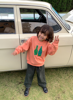 jooca 男童印花图案套头卫衣秋冬圆领百搭设计感长袖上衣