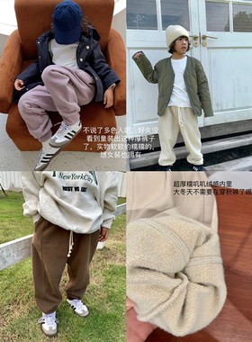 jooca 男童三色加绒长款卫裤秋冬保暖纯棉加绒儿童休闲裤