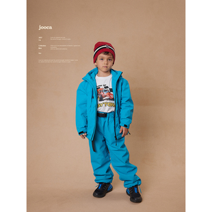 户外羽绒冲锋衣 儿童二合一三防90白鸭绒羽绒滑雪服男女童套装