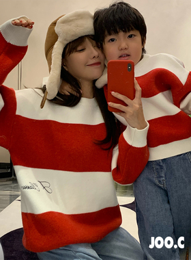 JOO.C男童【节日限定】高街条纹刺绣加厚圆领亲子毛衣安池家童装