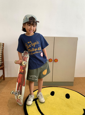 jooca 儿童复古印花运动针织短裤男童夏季2024新薄款休闲透气裤子