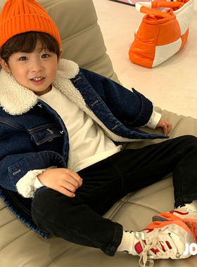 JOO.C经典Unwashed牛仔很忙加厚羊羔毛牛仔外套