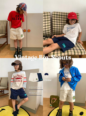 jooca 童装纯棉日系工装绅士休闲男童短裤夏季新款刺绣贴布五分裤