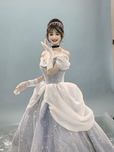 在逃公主风晚礼服女仙气学18岁生日成人礼艺考一字肩灰姑娘主持冬