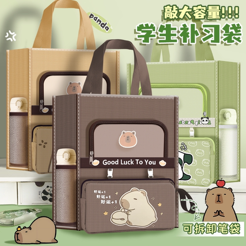 卡皮巴拉学生单肩补习袋大容量手提书袋便携文件袋防水美术补课袋